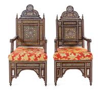 A Pair of North African Mother-of-Pearl Inlaid Armchairs