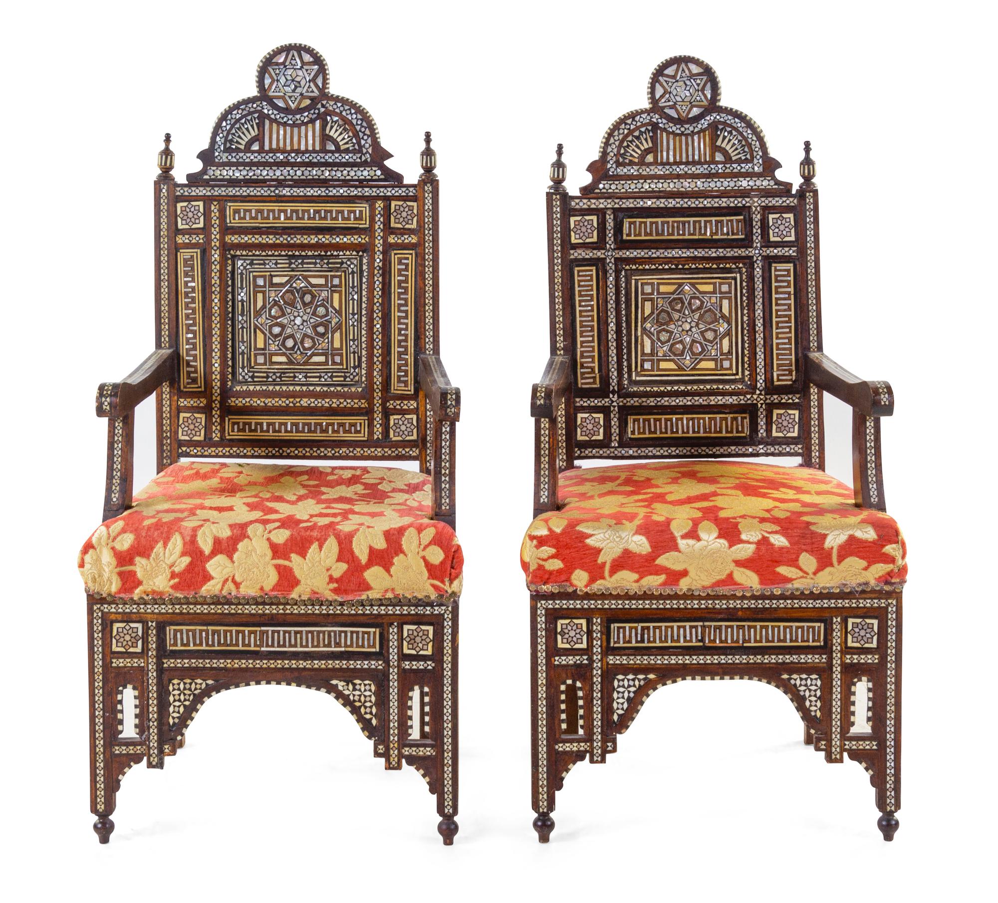 A Pair of North African Mother-of-Pearl Inlaid Armchairs