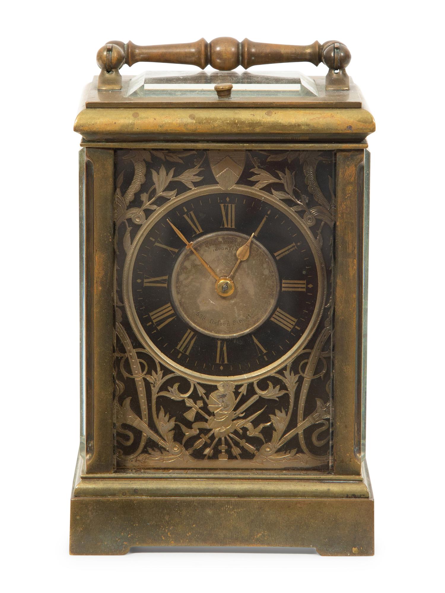 A French Gilt Repeating Carriage Clock