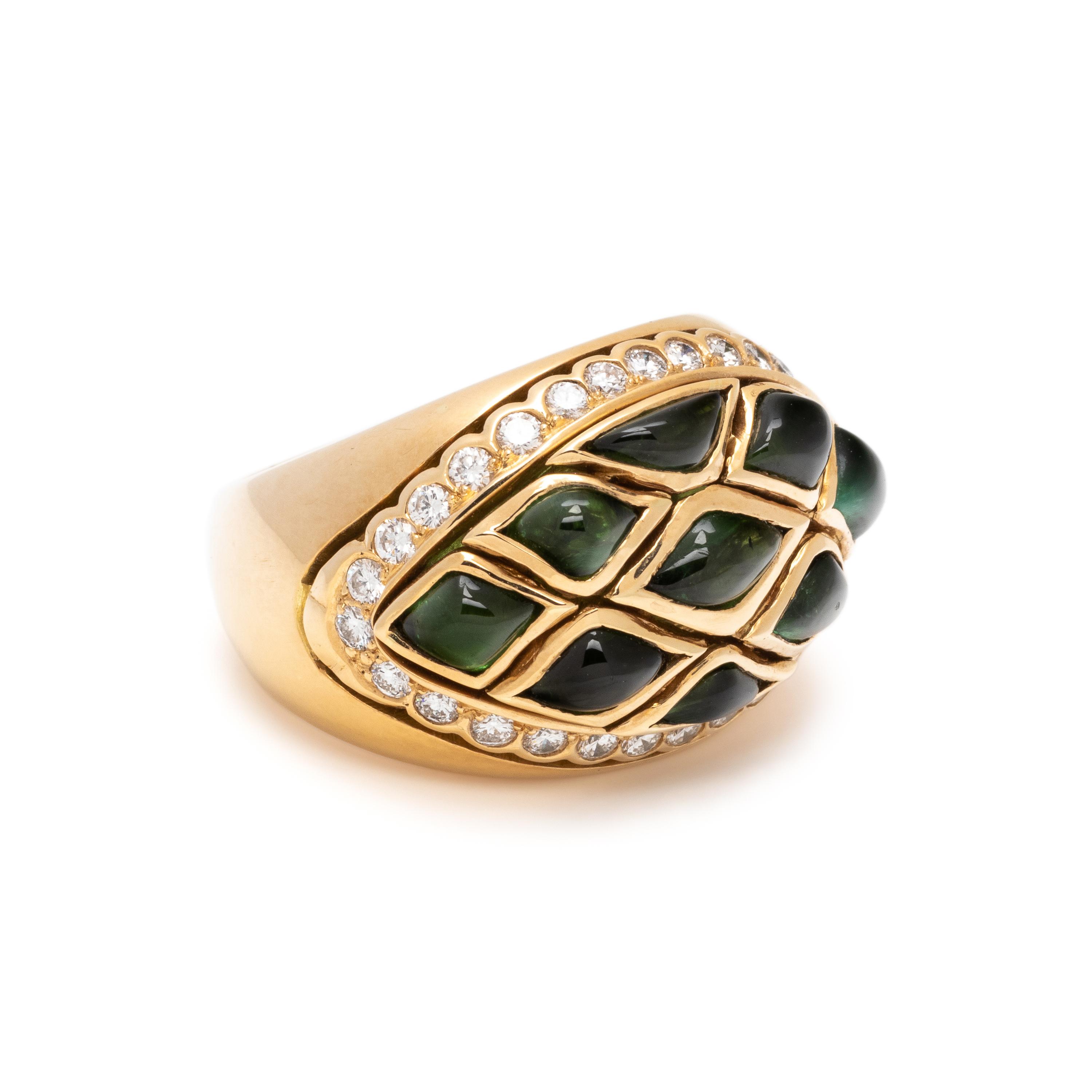 YELLOW GOLD, GREEN TOURMALINE AND DIAMOND SET