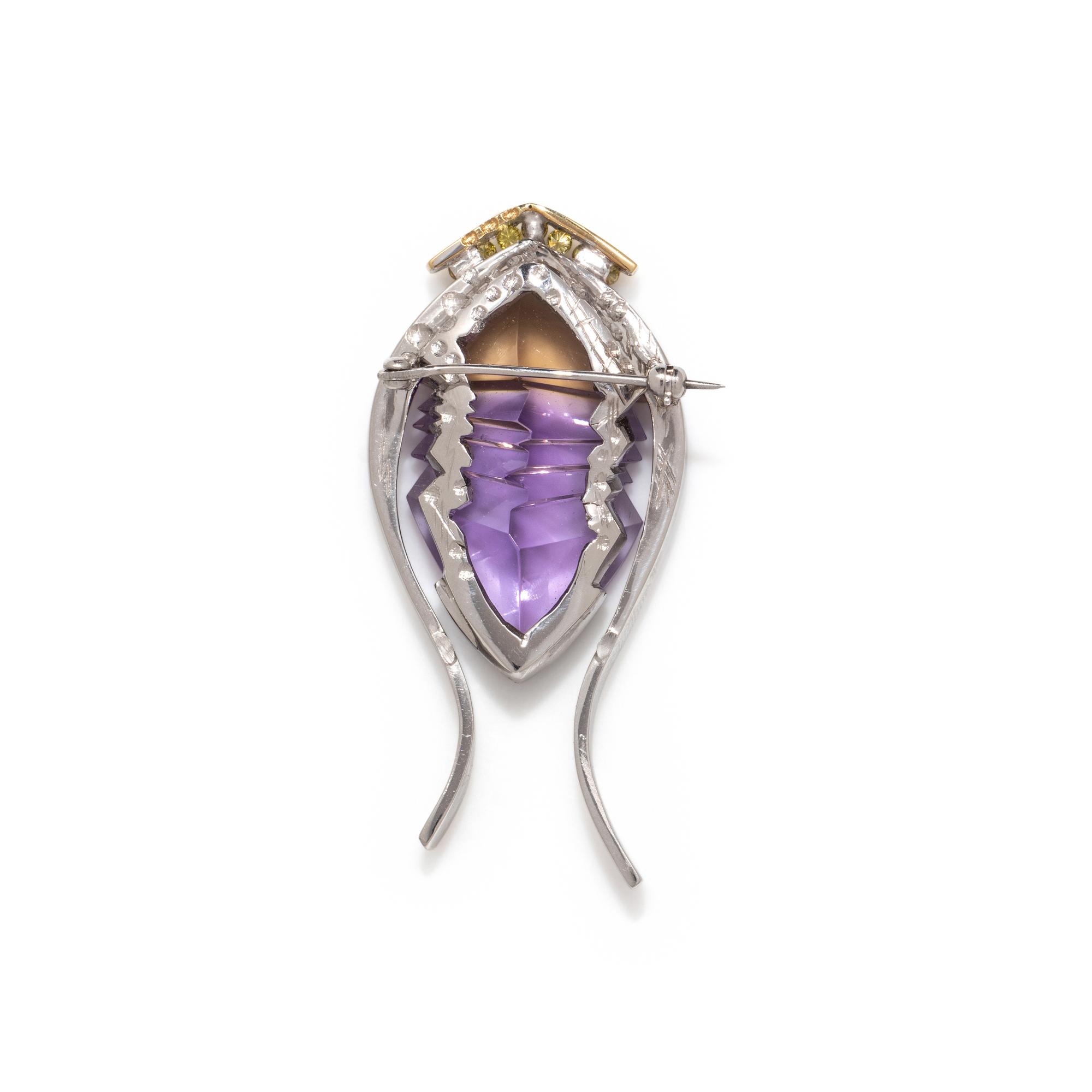 BERND MUNSTEINER & STEPHAN HOGLUND, BICOLOR GOLD, AMETRINE, AND YELLOW DIAMOND BROOCH