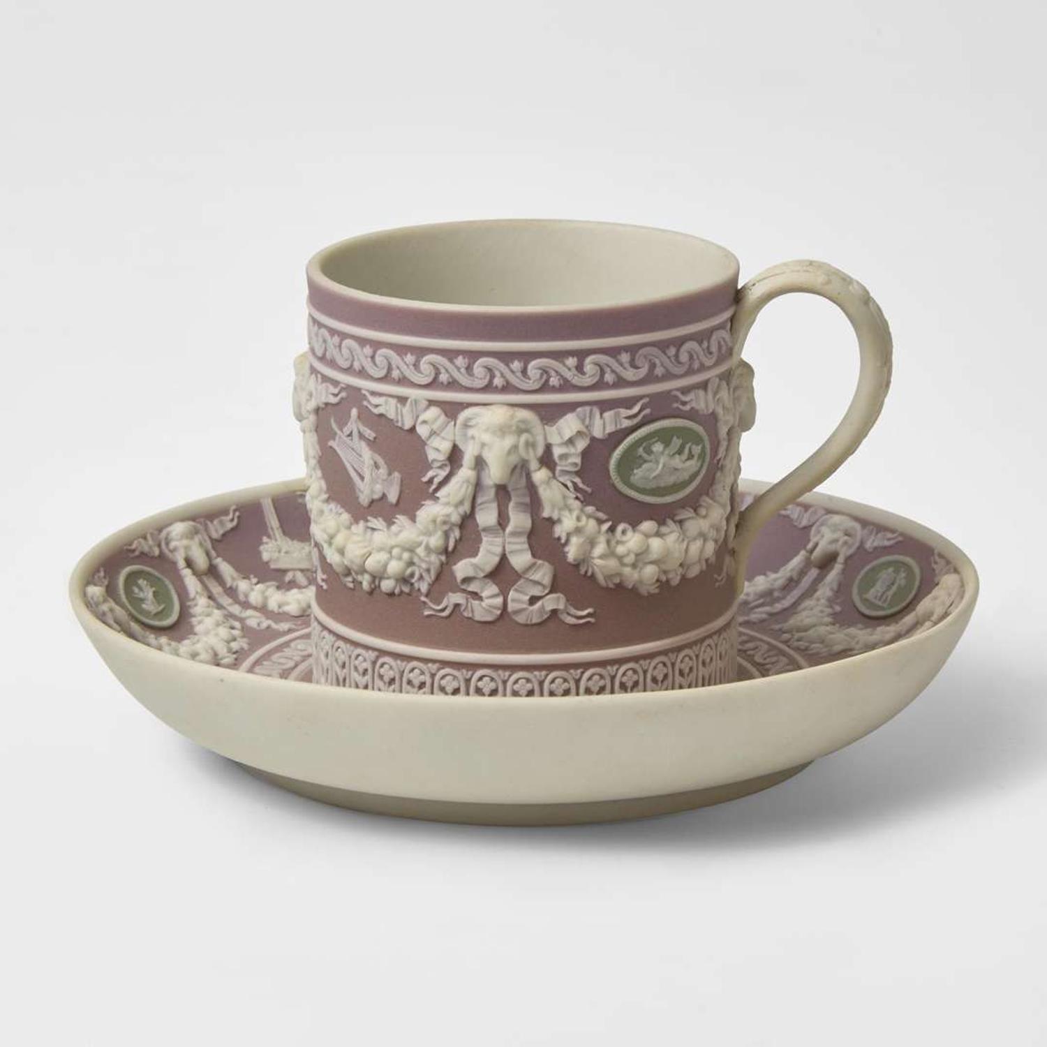 A Wedgwood Tricolor Jasperware Cup and Saucer UK, circa 1870