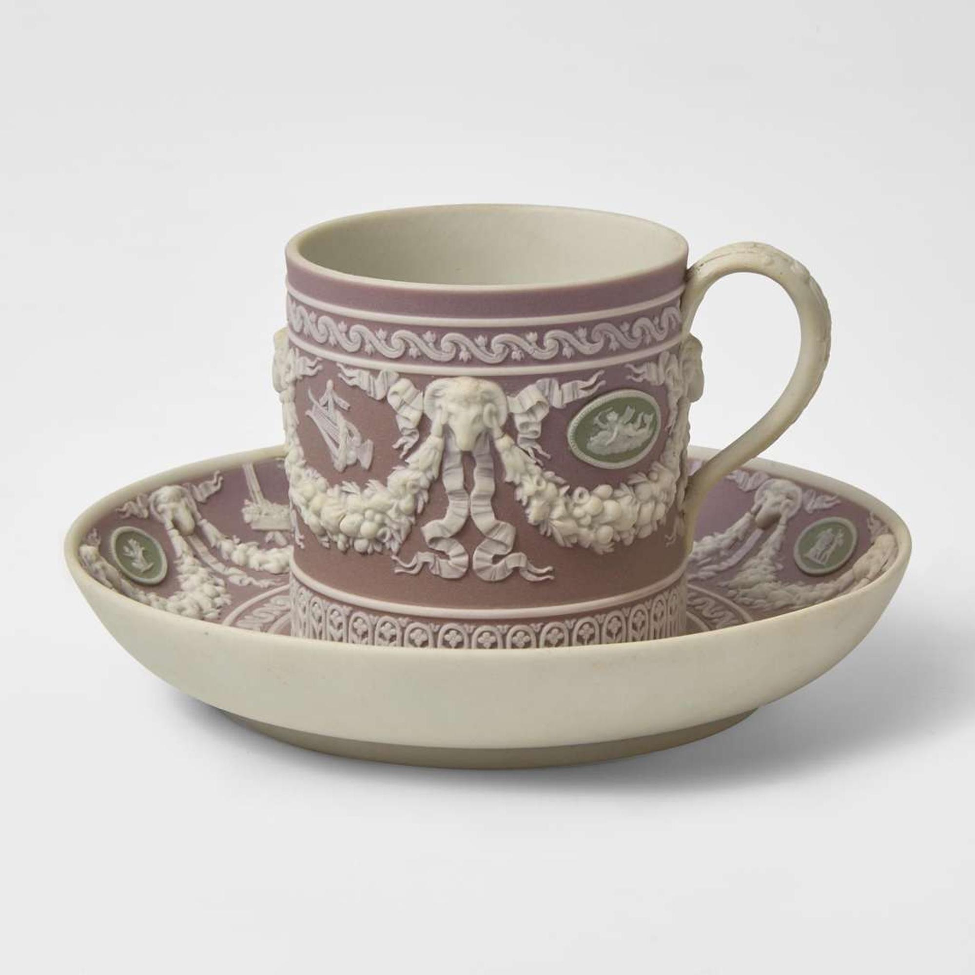 A Wedgwood Tricolor Jasperware Cup and Saucer UK, circa 1870