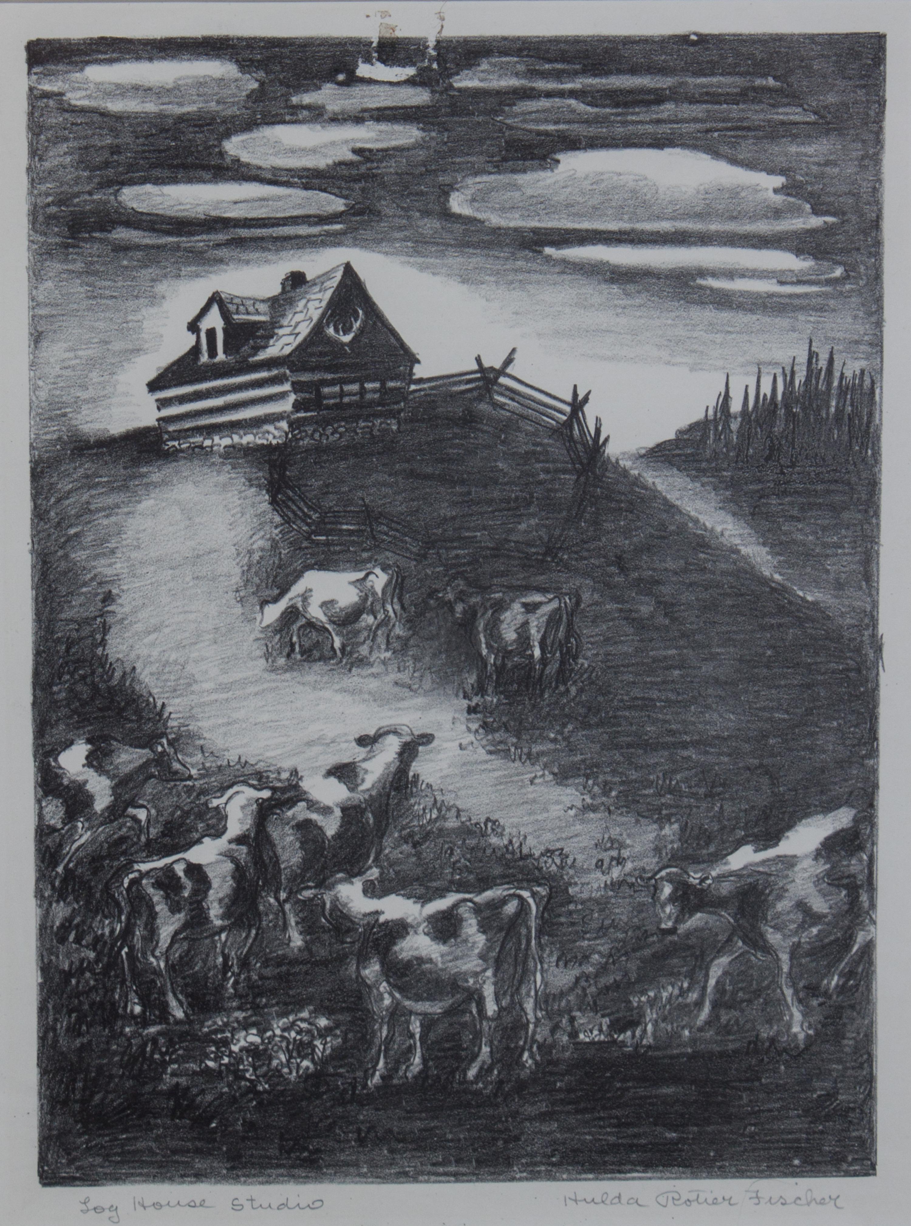 Hulda Rotier Fischer, (Wisconsin, 1893-1982), Log House Studio