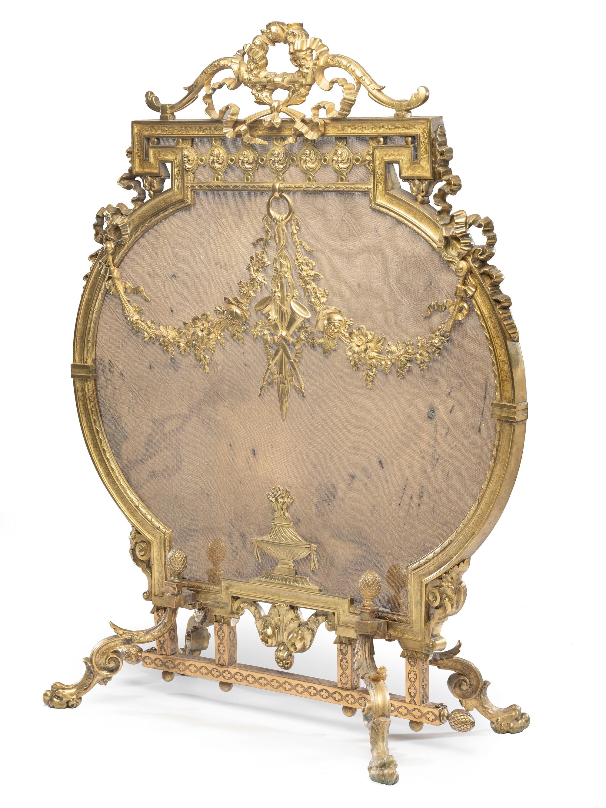 A Louis XVI Style Gilt Bronze Fire Screen