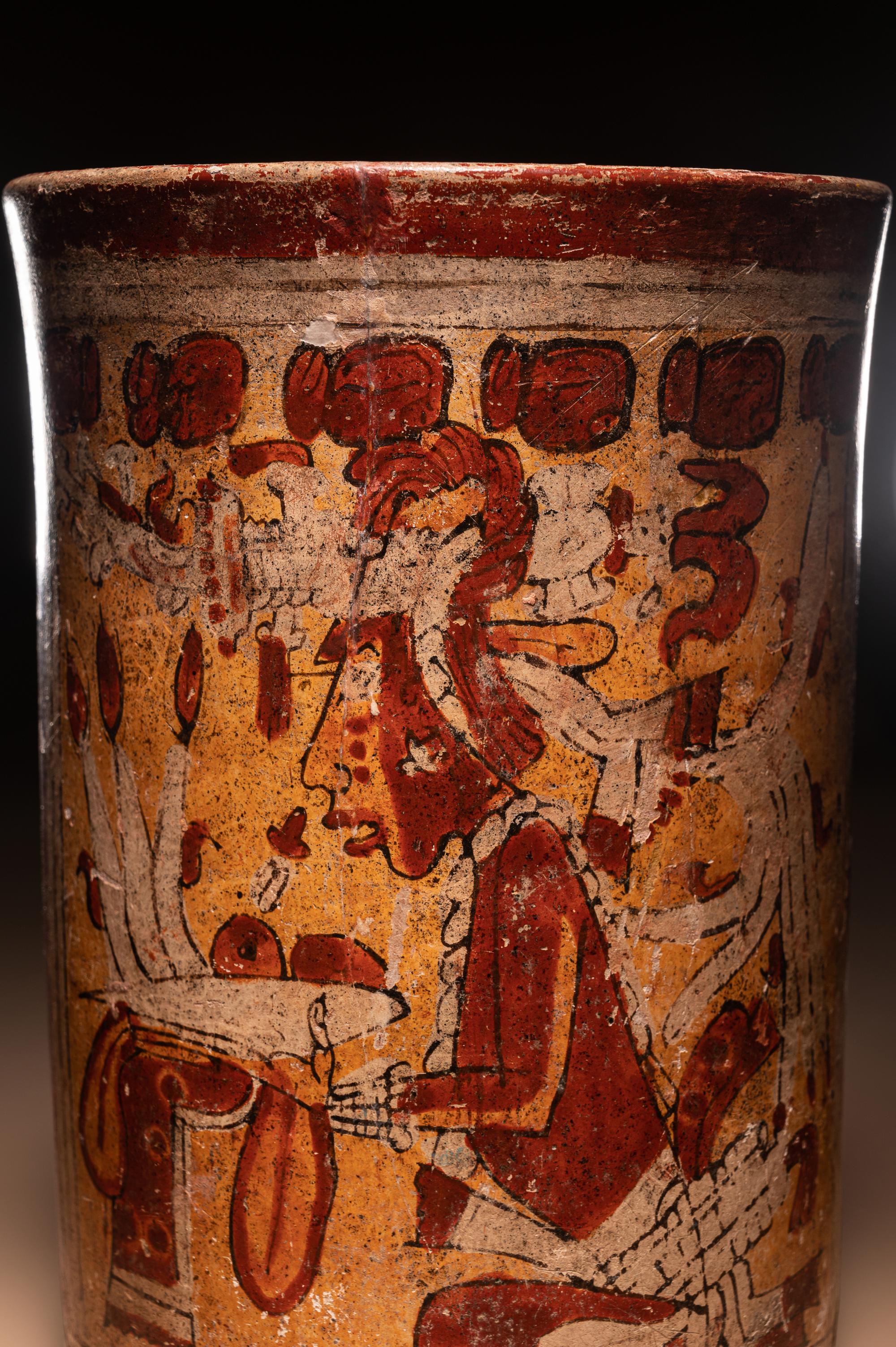 A Maya Polychrome Cylinder Vessel