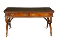 A Regency Burlwood Library Table with Black Leather Inset Top
