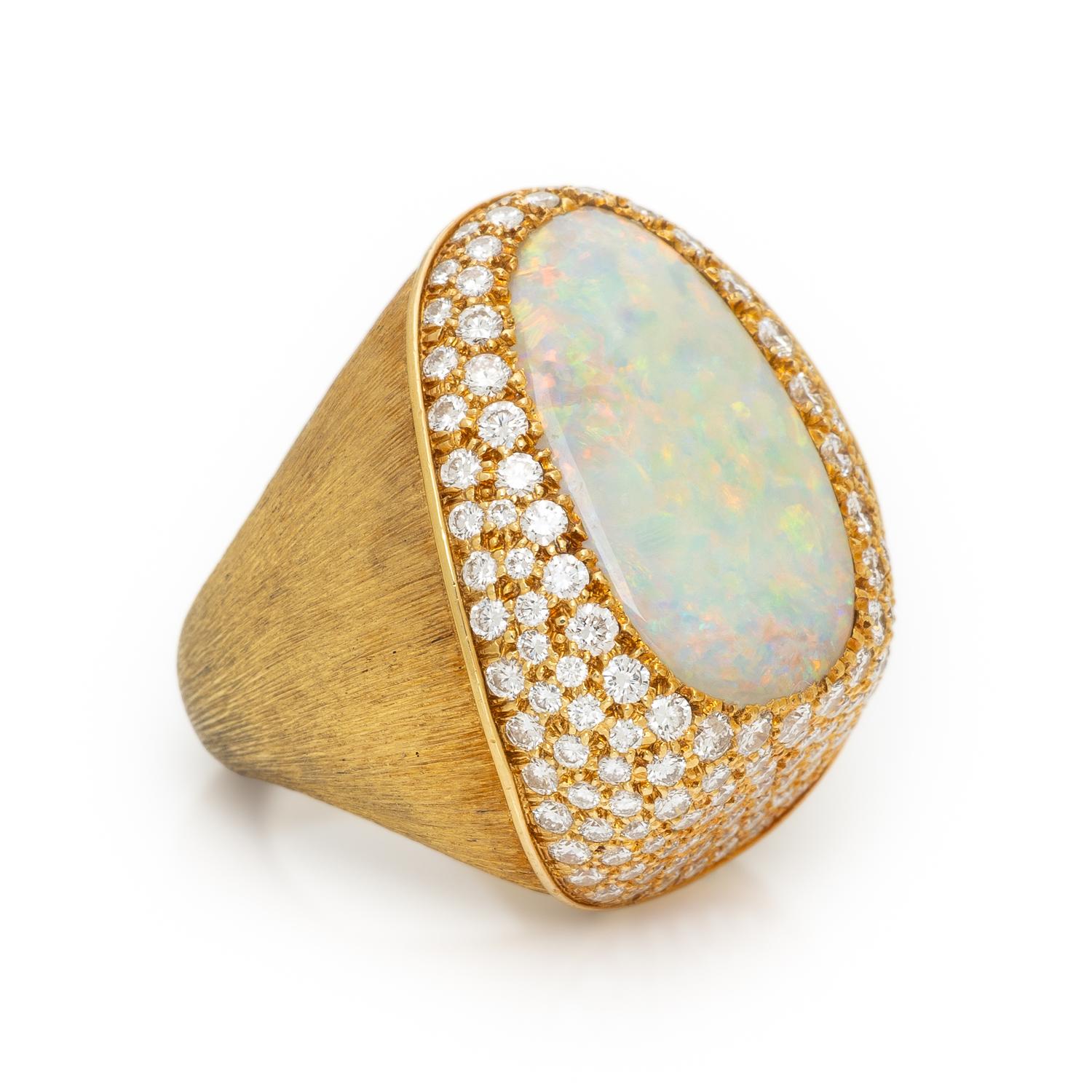 HENRY DUNAY, OPAL, DIAMOND, AND YELLOW GOLD RING