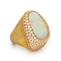 HENRY DUNAY, OPAL, DIAMOND, AND YELLOW GOLD RING