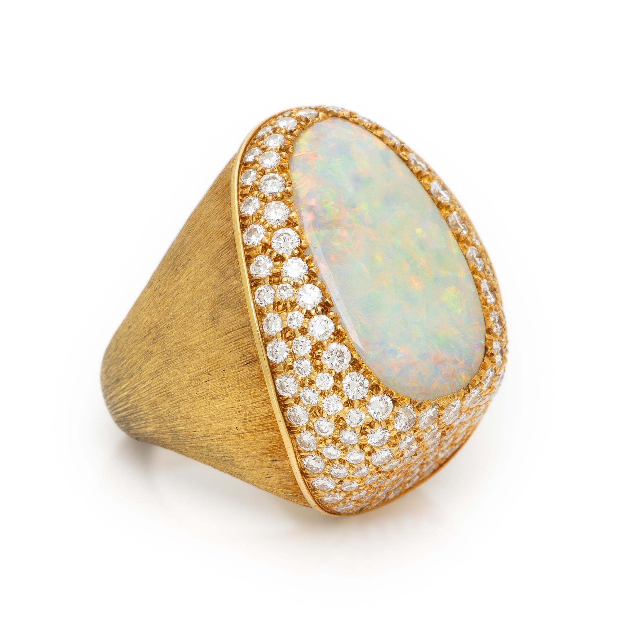 HENRY DUNAY, OPAL, DIAMOND, AND YELLOW GOLD RING