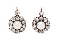 A Pair of Antique Silver Topped Rose Gold, Pearl and Diamond Earrings, 4.25 dwts.
