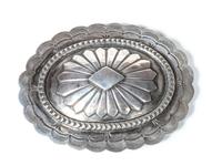Zuni Stamped Silver Belt Buckle, Sam Piaso Height 3 x width 4 1/2 inches