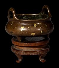 A Chinese Gold Splashed Bronze Incense Burner