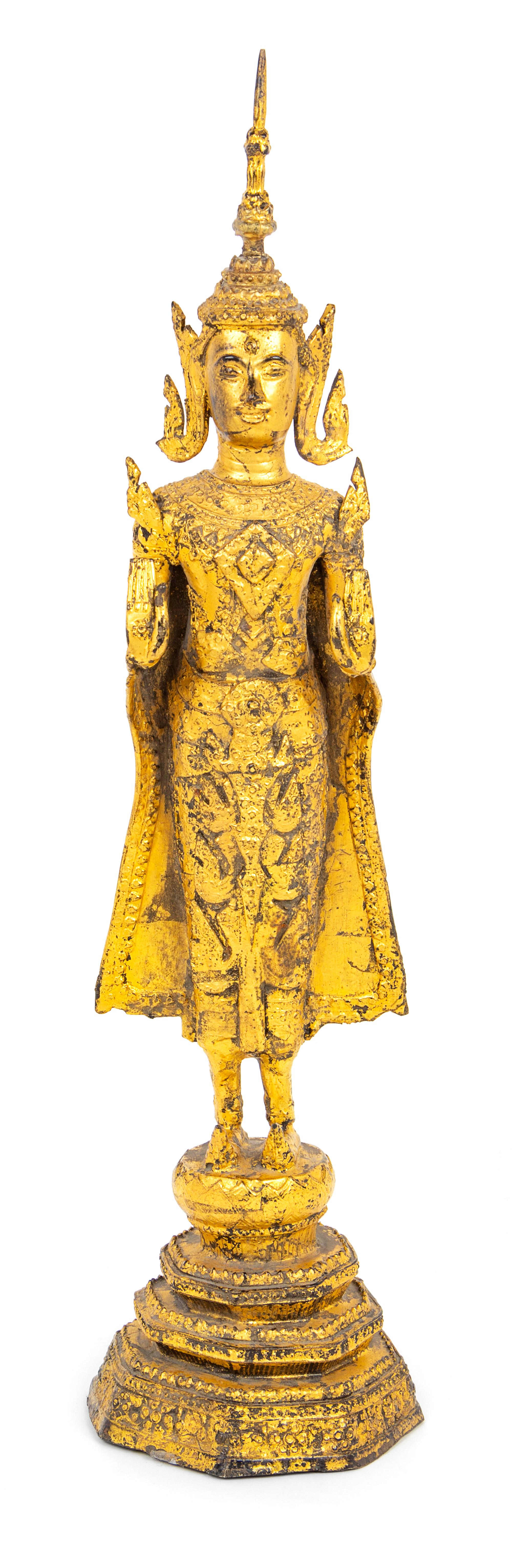 A Thai Gilt Bronze Figure of a Standing Deity Height 24 inches. — 18TH/19TH CENTURY