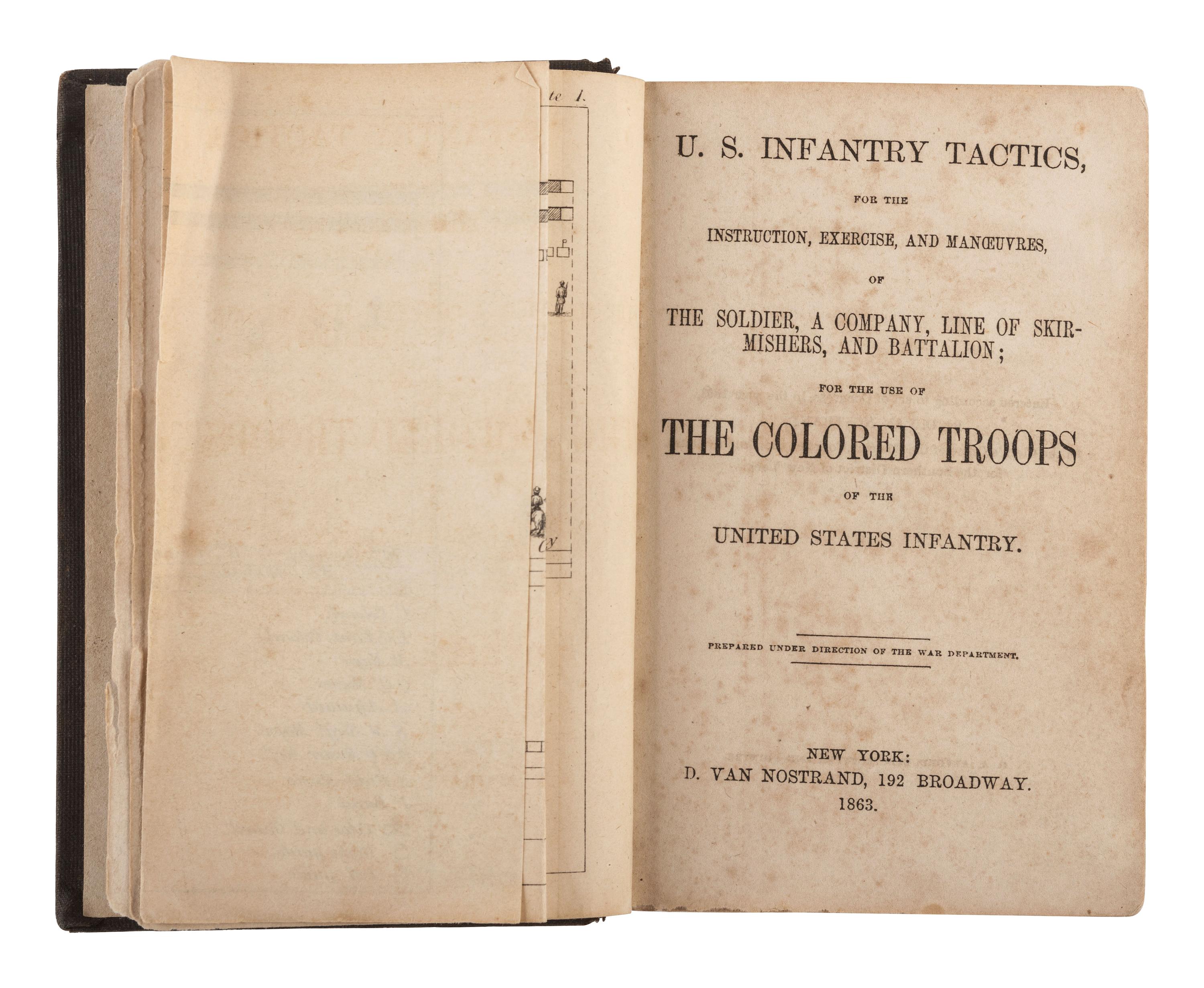 [CIVIL WAR]. Archive of items related to Elisha Hunt RHODES (1842-1917), 2nd Rhode Island Volunteer Infantry, incl. diary pages, battlefield map, and tactic manual for US Colored Troops.