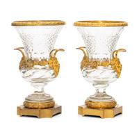 A Pair of French Gilt-Bronze Mounted Cut Glass Urns