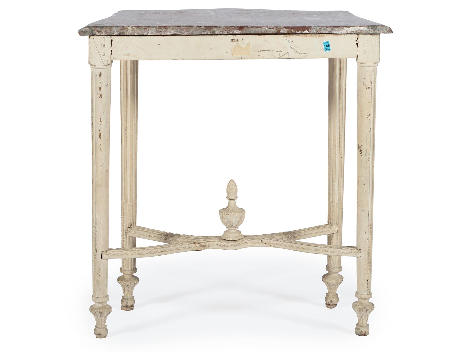 A Louis XVI Style White-Painted Marble-Top Console Table