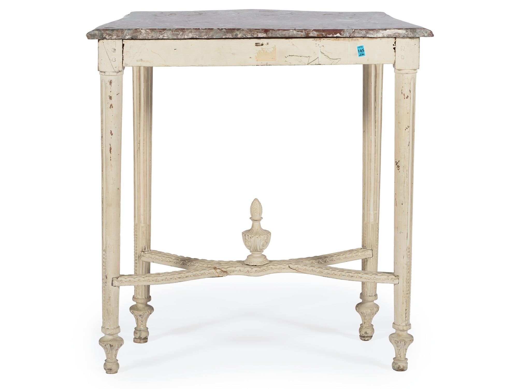 A Louis XVI Style White-Painted Marble-Top Console Table