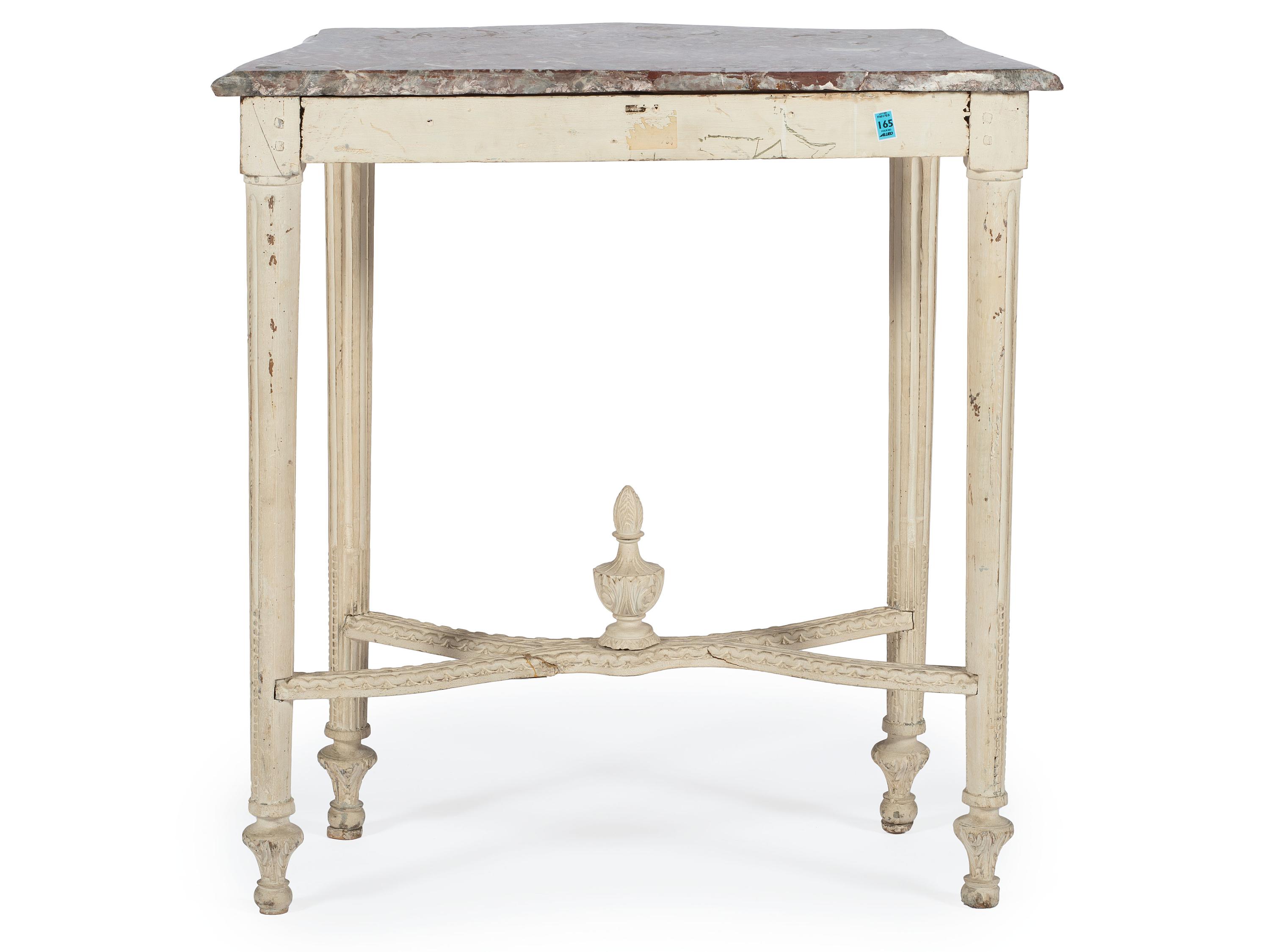 A Louis XVI Style White-Painted Marble-Top Console Table