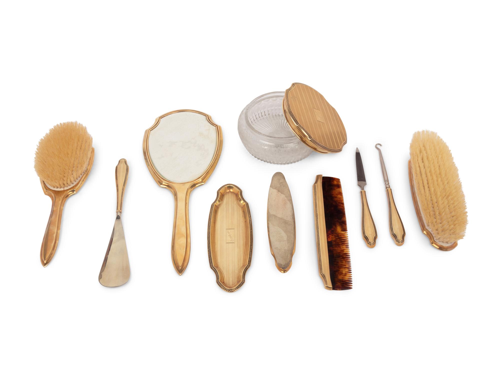 An American 14K Gold Mounted Dresser Set