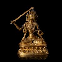 A Sino-Tibetan Gilt Bronze Figure of the Bodhisattva Manjusri 銅鎏金文殊菩薩坐像