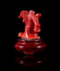 A Small Red Coral Model of a Pine Tree