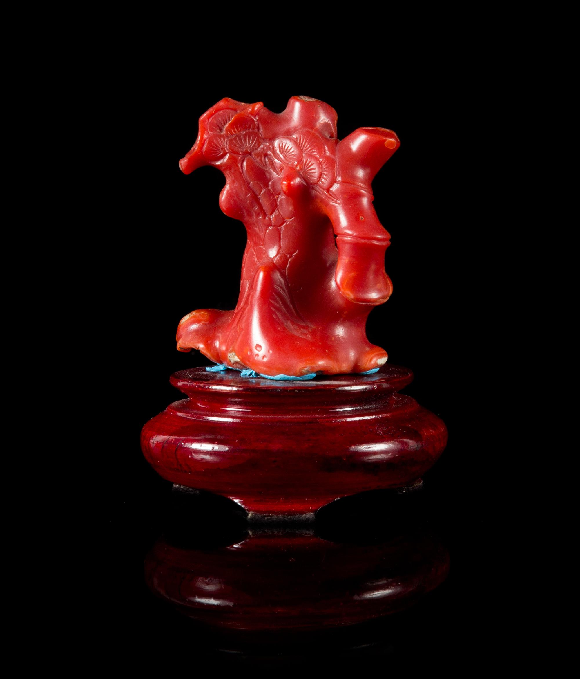 A Small Red Coral Model of a Pine Tree