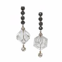 Rock Crystal Quartz, Black Diamond, and Diamond Earrings
