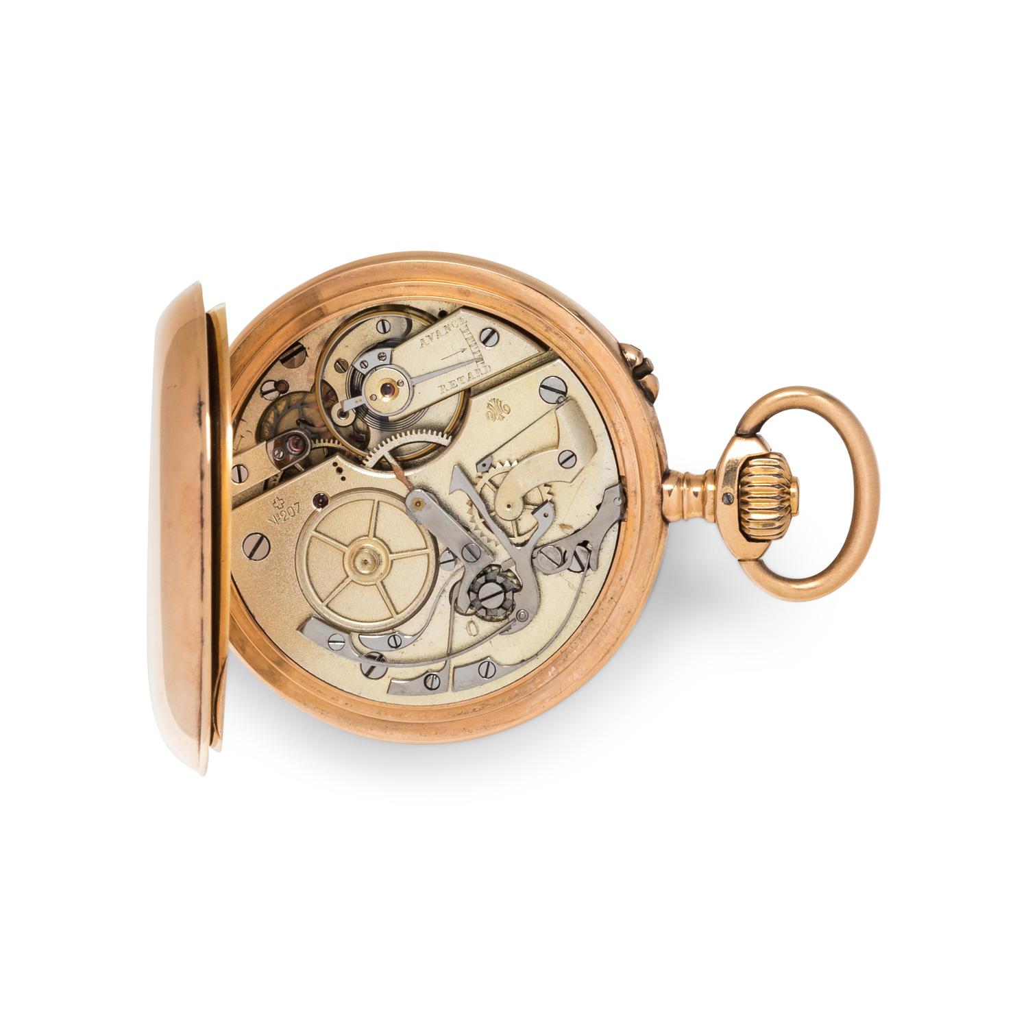 18K PINK GOLD CHRONOGRAPH OPEN FACE POCKET WATCH