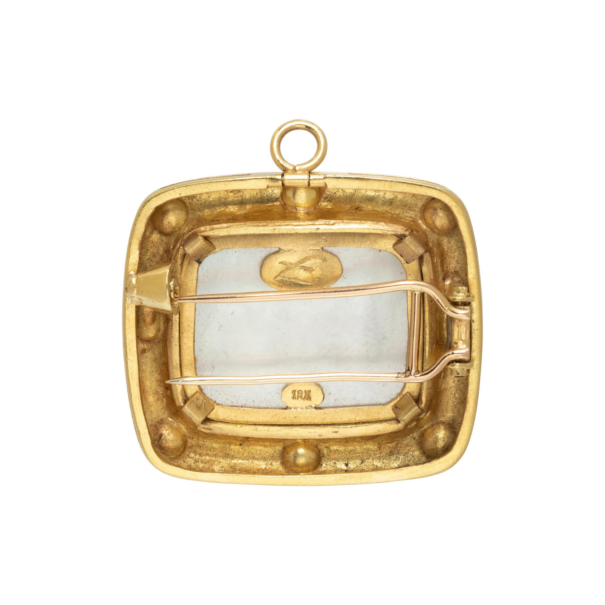 ELIZABETH LOCKE, YELLOW GOLD, INTAGLIO AND CULTURED PEARL PENDANT/BROOCH