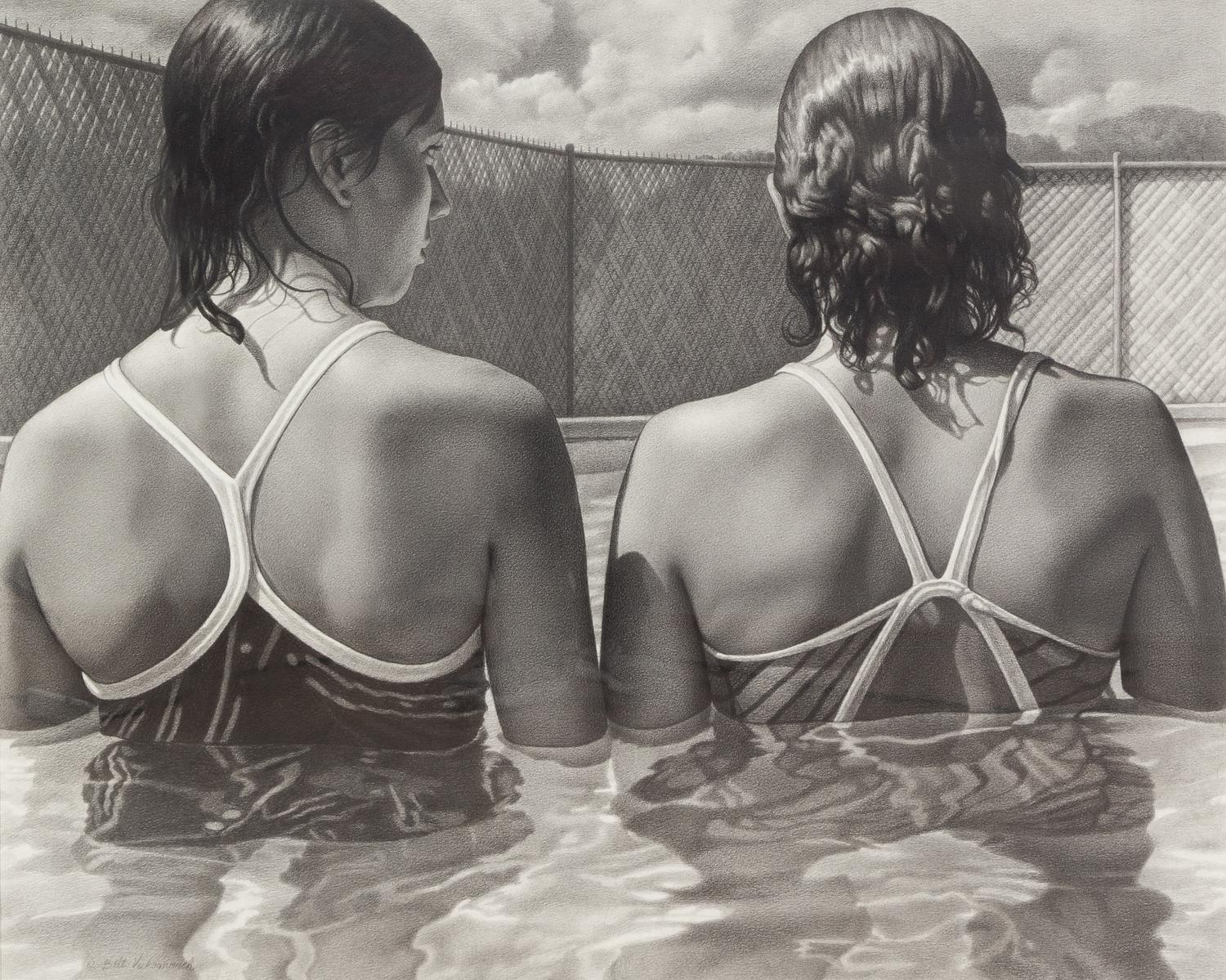 Bill Vuksanovich, (Yugoslavian, b. 1938), Two Girls in Swimming Pool, 1982