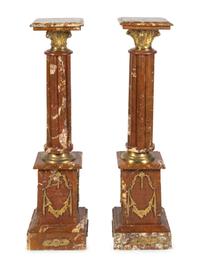A Pair of Neoclassical Style Gilt-Bronze Mounted Rouge Marble Pedestals — LATE 19TH / EARLY 20TH CENTURY