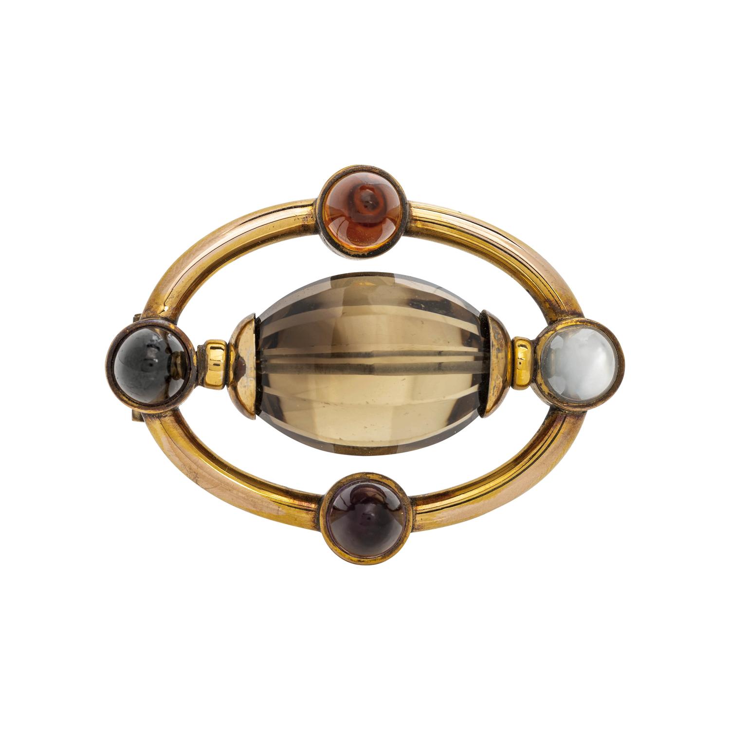 YELLOW GOLD AND MULTIGEM BROOCH