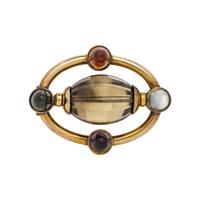 YELLOW GOLD AND MULTIGEM BROOCH