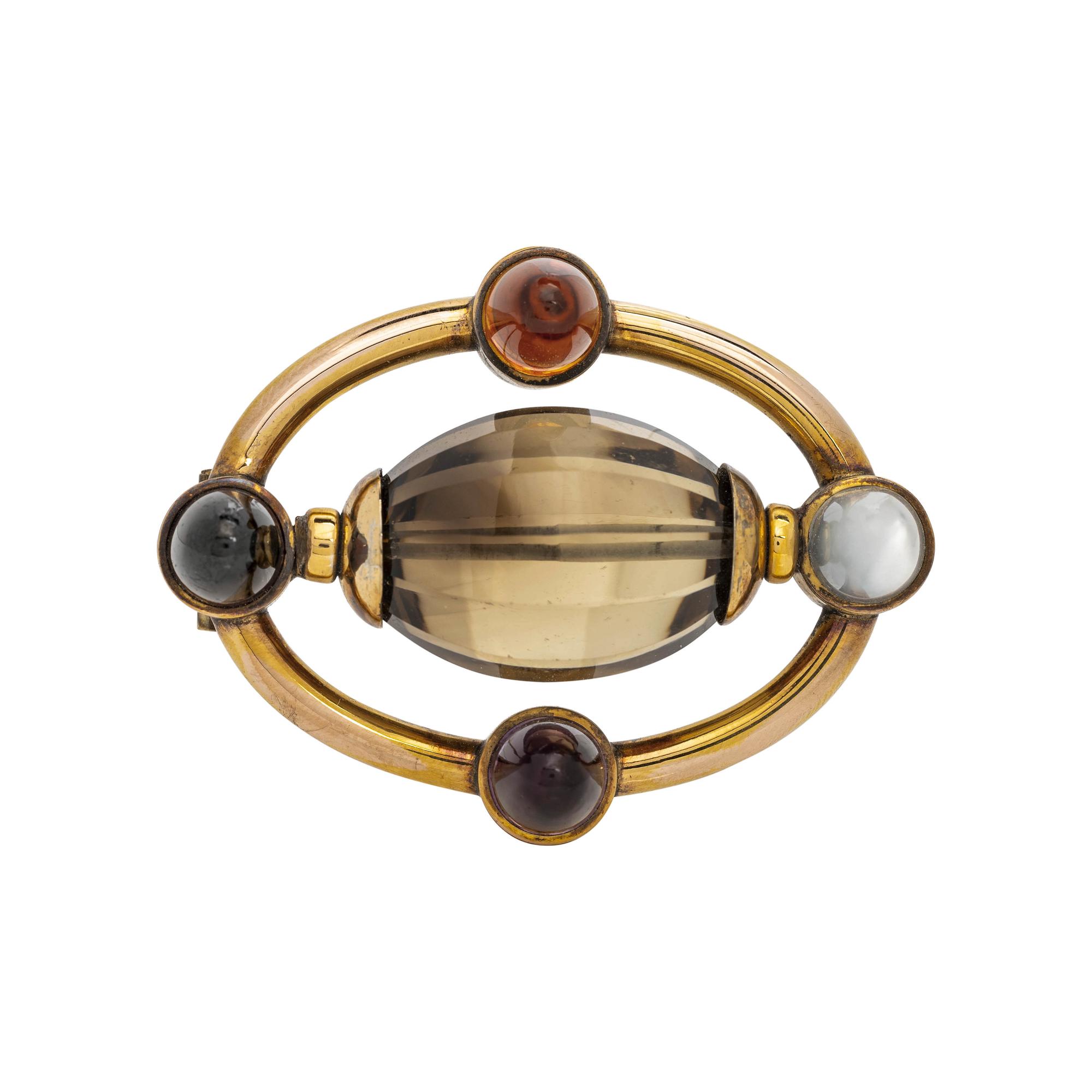 YELLOW GOLD AND MULTIGEM BROOCH
