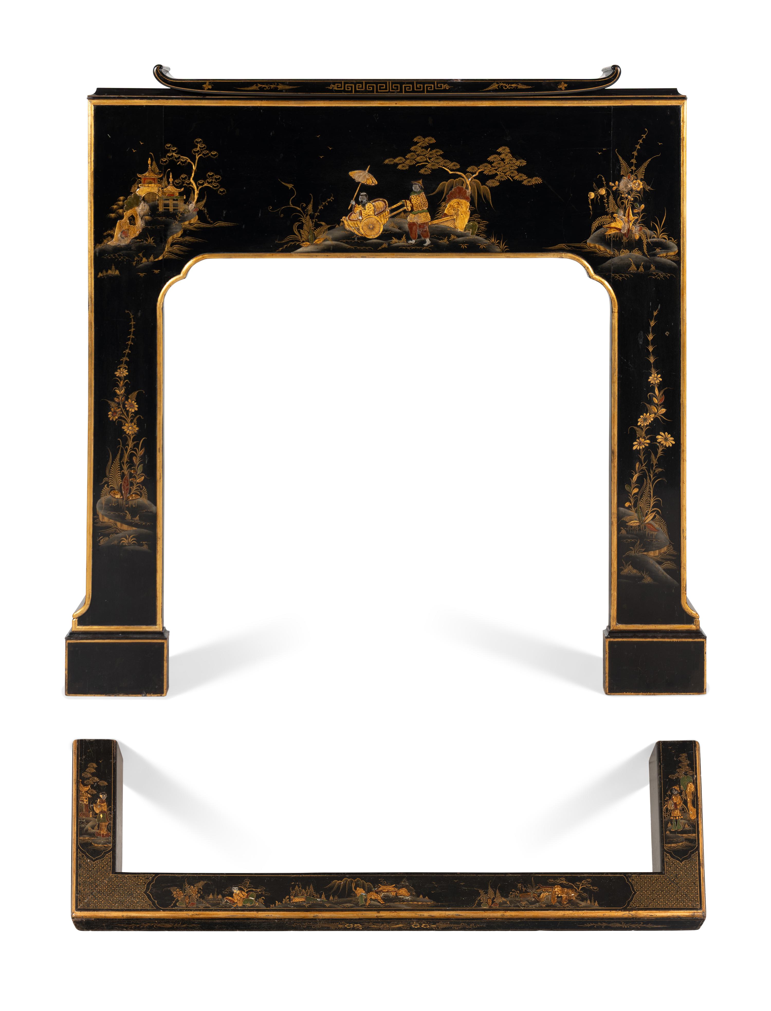 A Georgian Style Black Japanned Fireplace Mantel