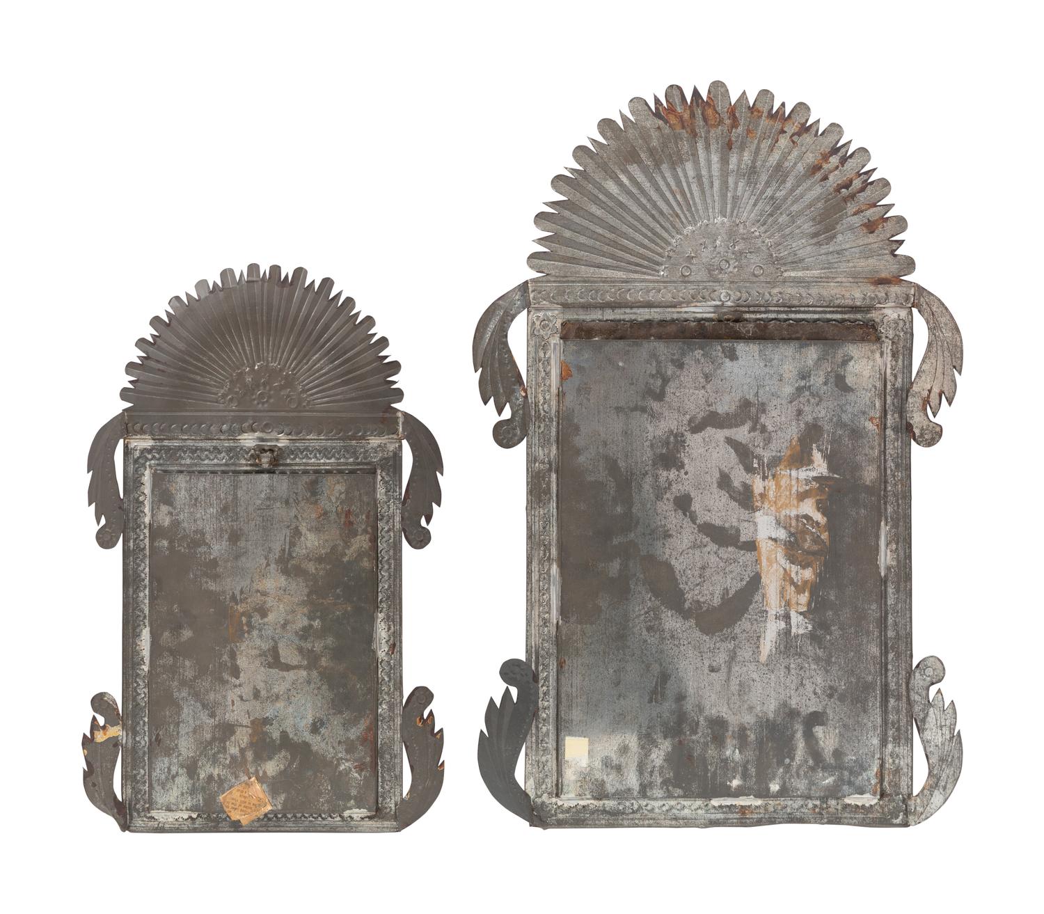 Two Spanish Colonial Retablos in Pressed and Painted Tin Frames
