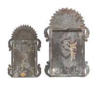 Two Spanish Colonial Retablos in Pressed and Painted Tin Frames
