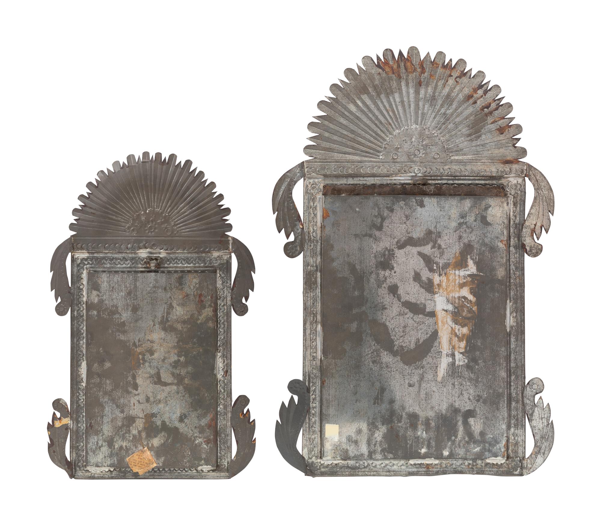 Two Spanish Colonial Retablos in Pressed and Painted Tin Frames