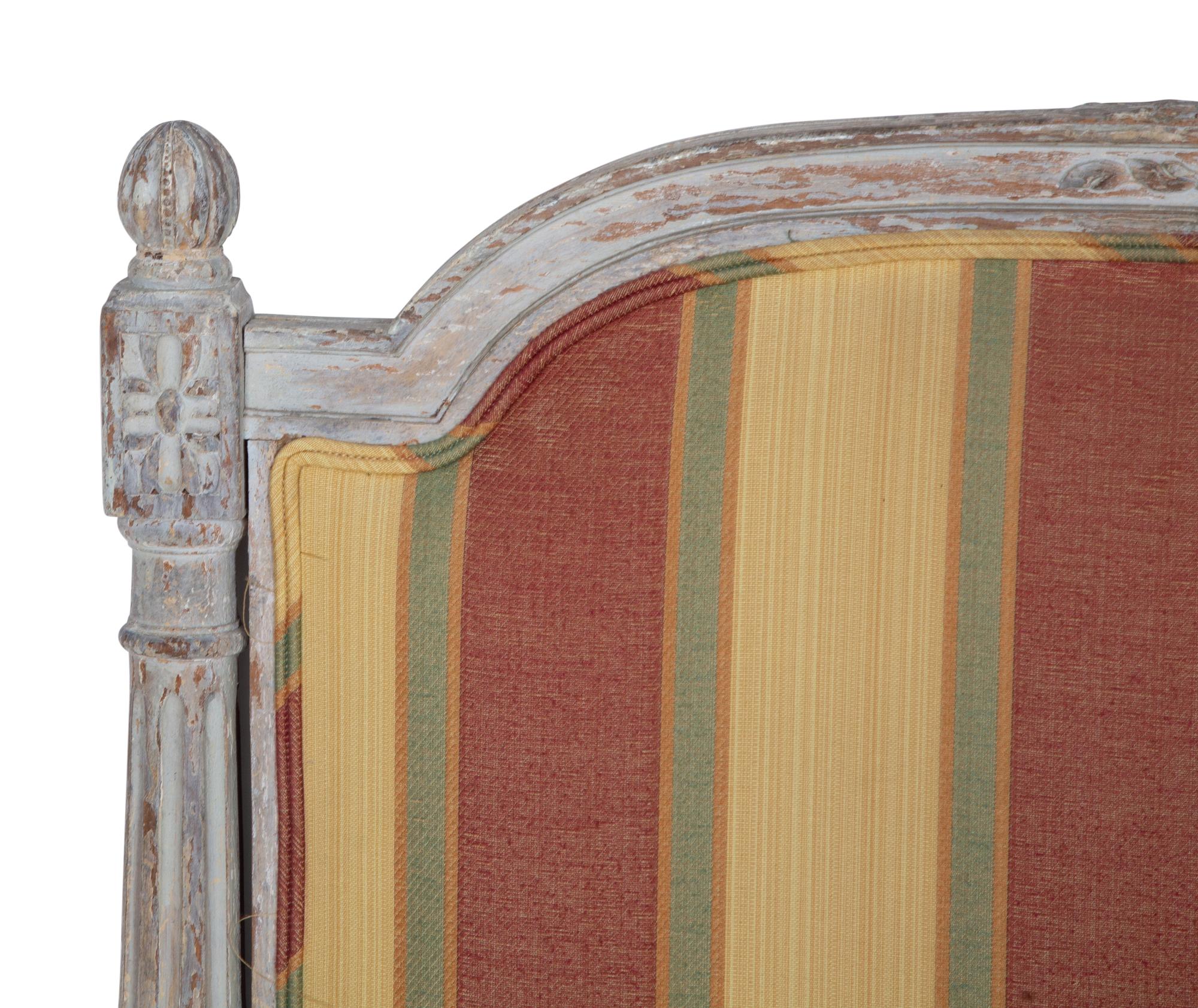 A Louis XVI Style Grey Painted and Upholstered Headboard