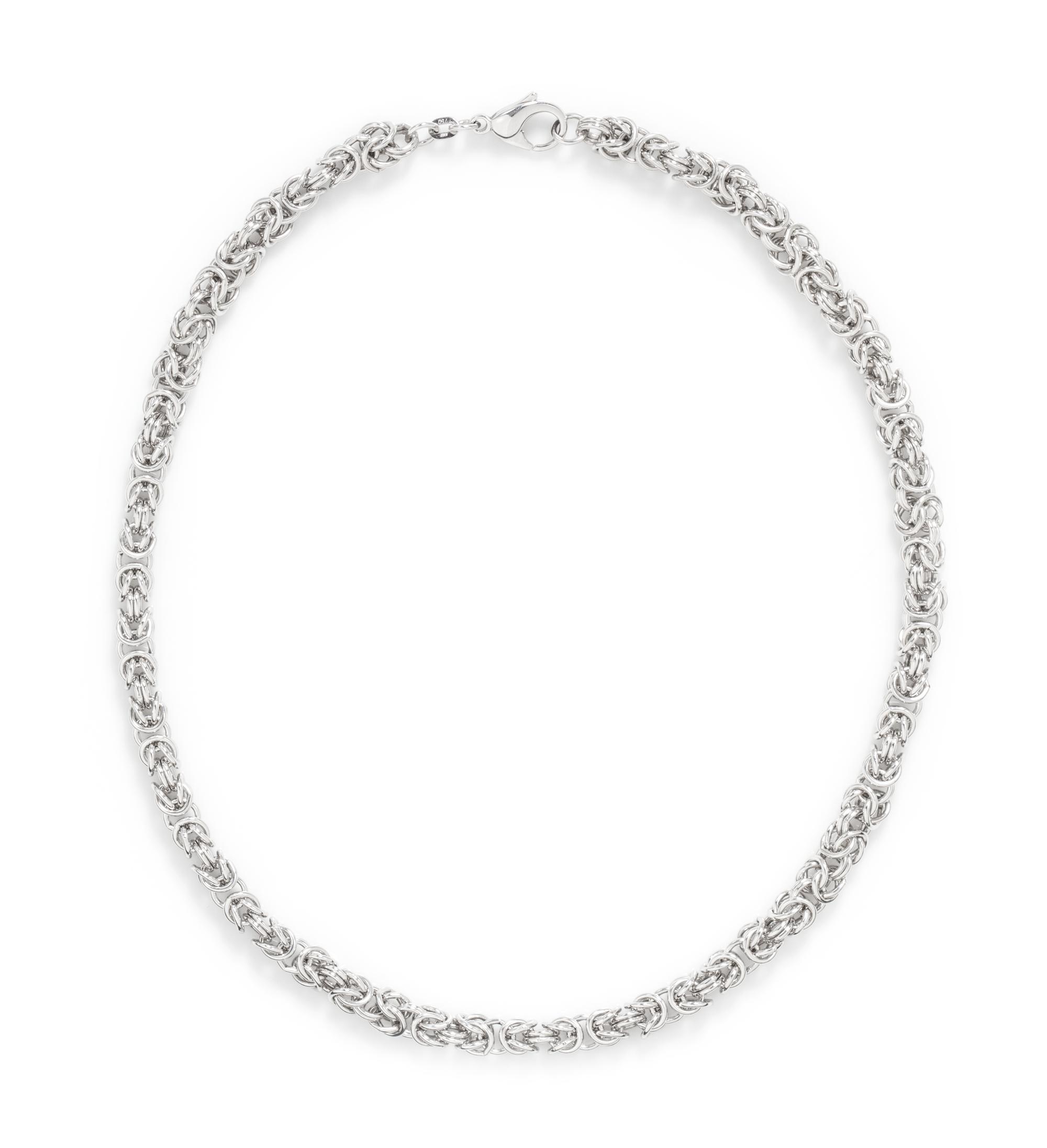 An 18 Karat White Gold Byzantine Chain Necklace, 45.40 dwts.