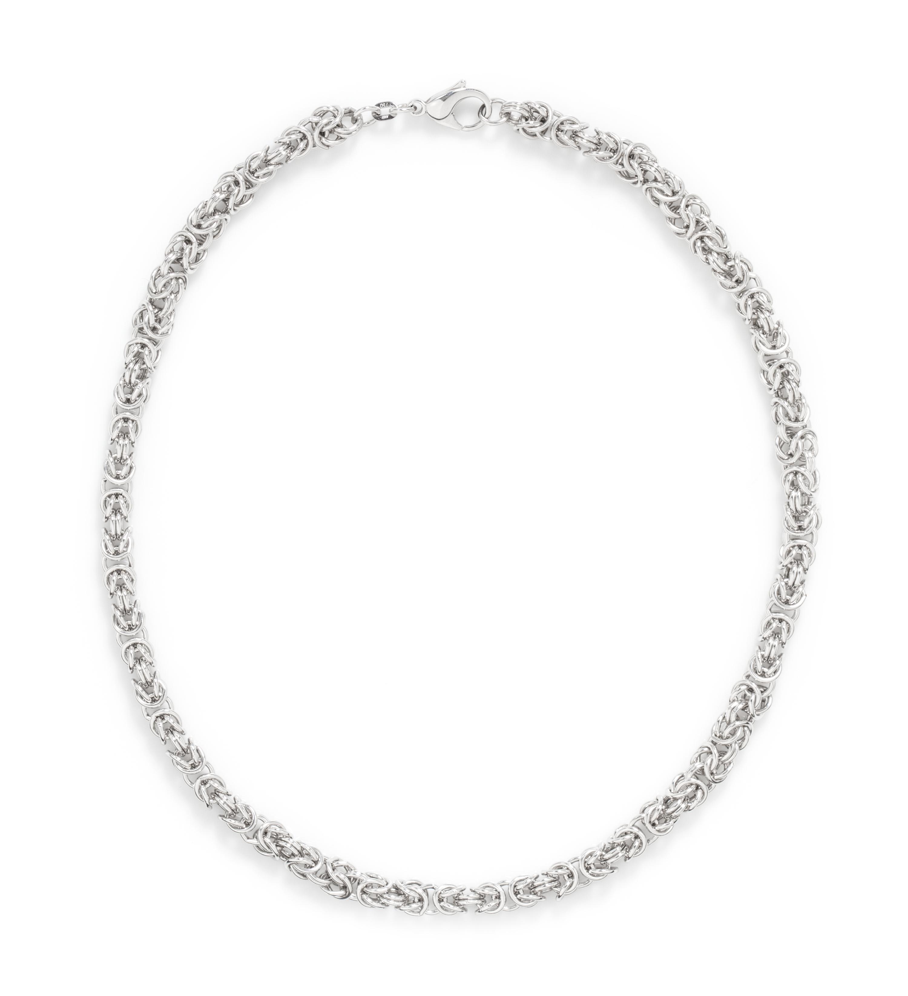 An 18 Karat White Gold Byzantine Chain Necklace, 45.40 dwts.
