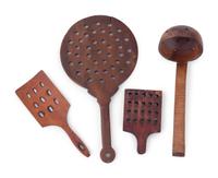 A Group of Wood Grain Scoops, Spoons and Other Utensils