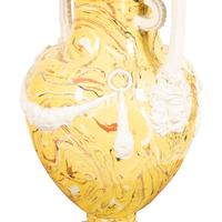 A Pair of Italian Glazed Ceramic Aptware Urns Mounted as Lamps
