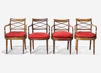 A Pair and Two Similar Federal Carved Mahogany Armchairs