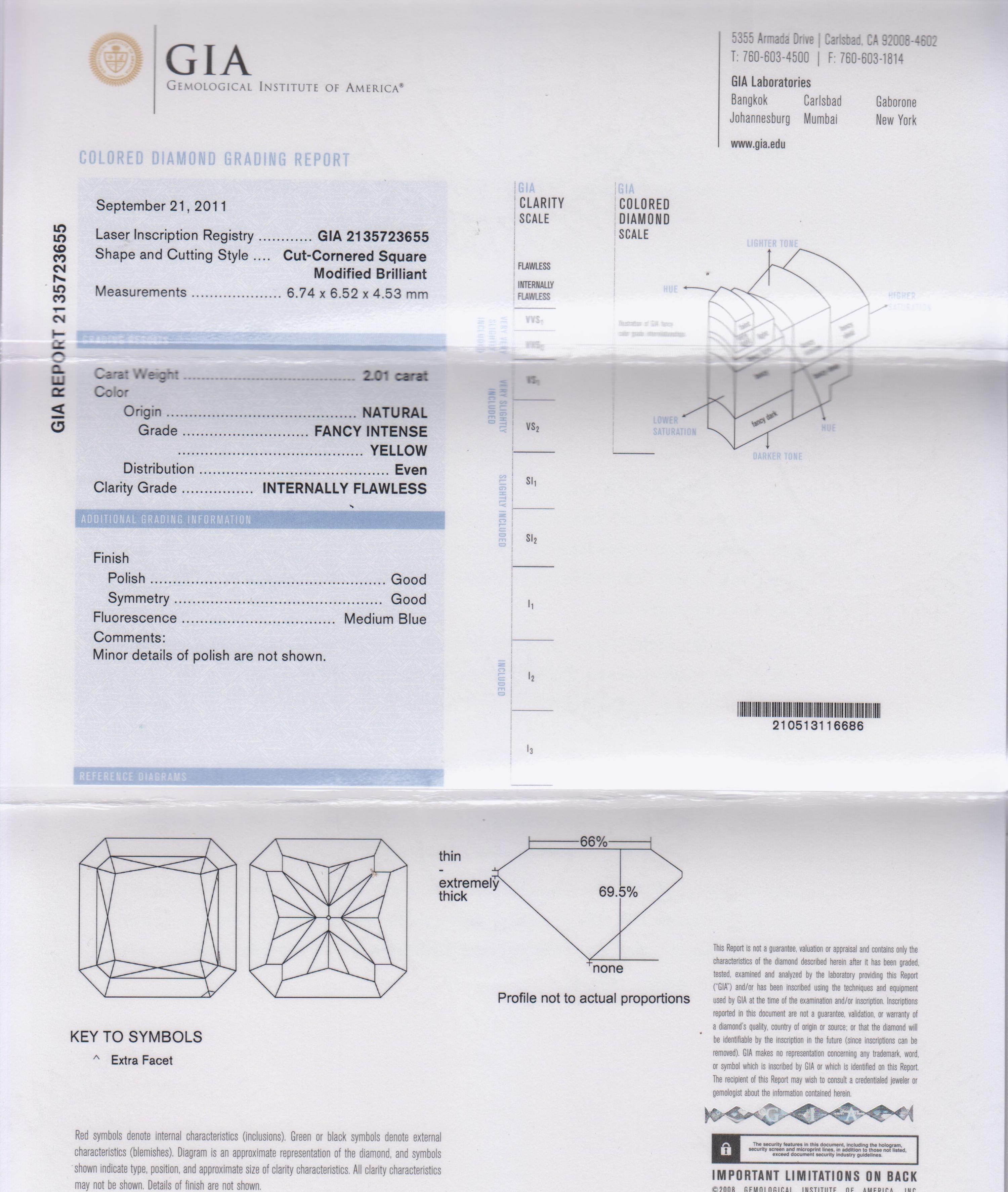 A 2.01 Carat Fancy Intense Radiant Cut Yellow Diamond,