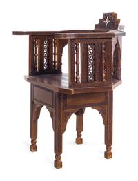A Pair of Syrian Mother-of-Pearl Inlaid Walnut Armchairs