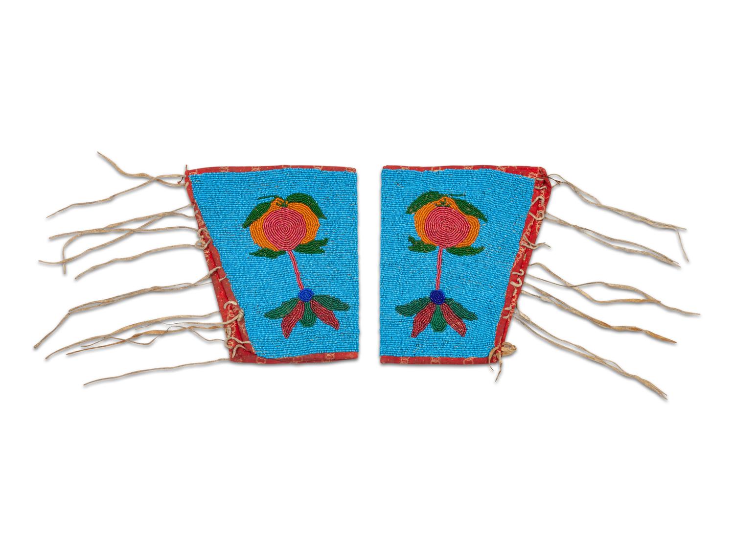 Sioux Beaded Hide Cuffs, With American Flags