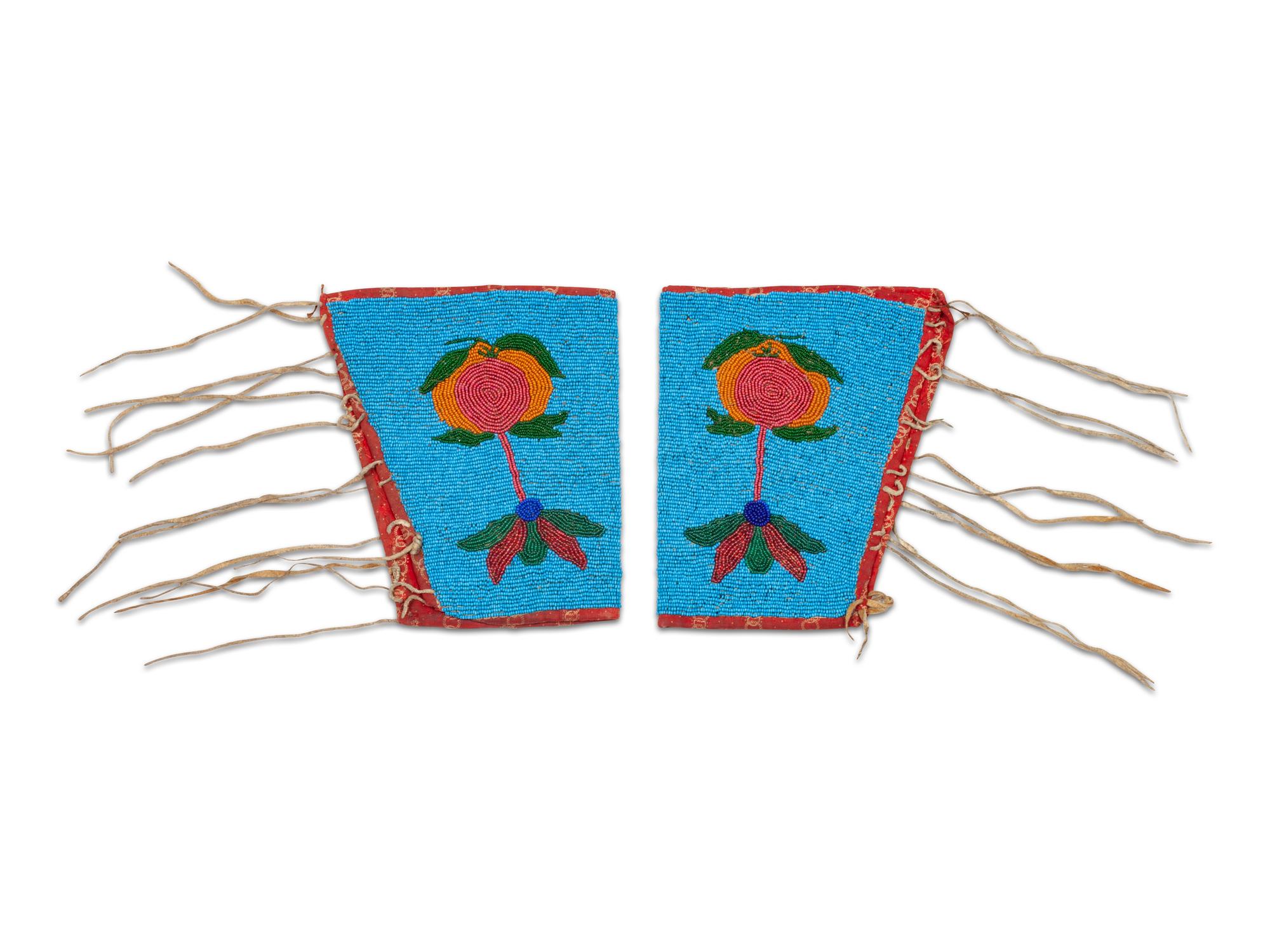 Sioux Beaded Hide Cuffs, With American Flags