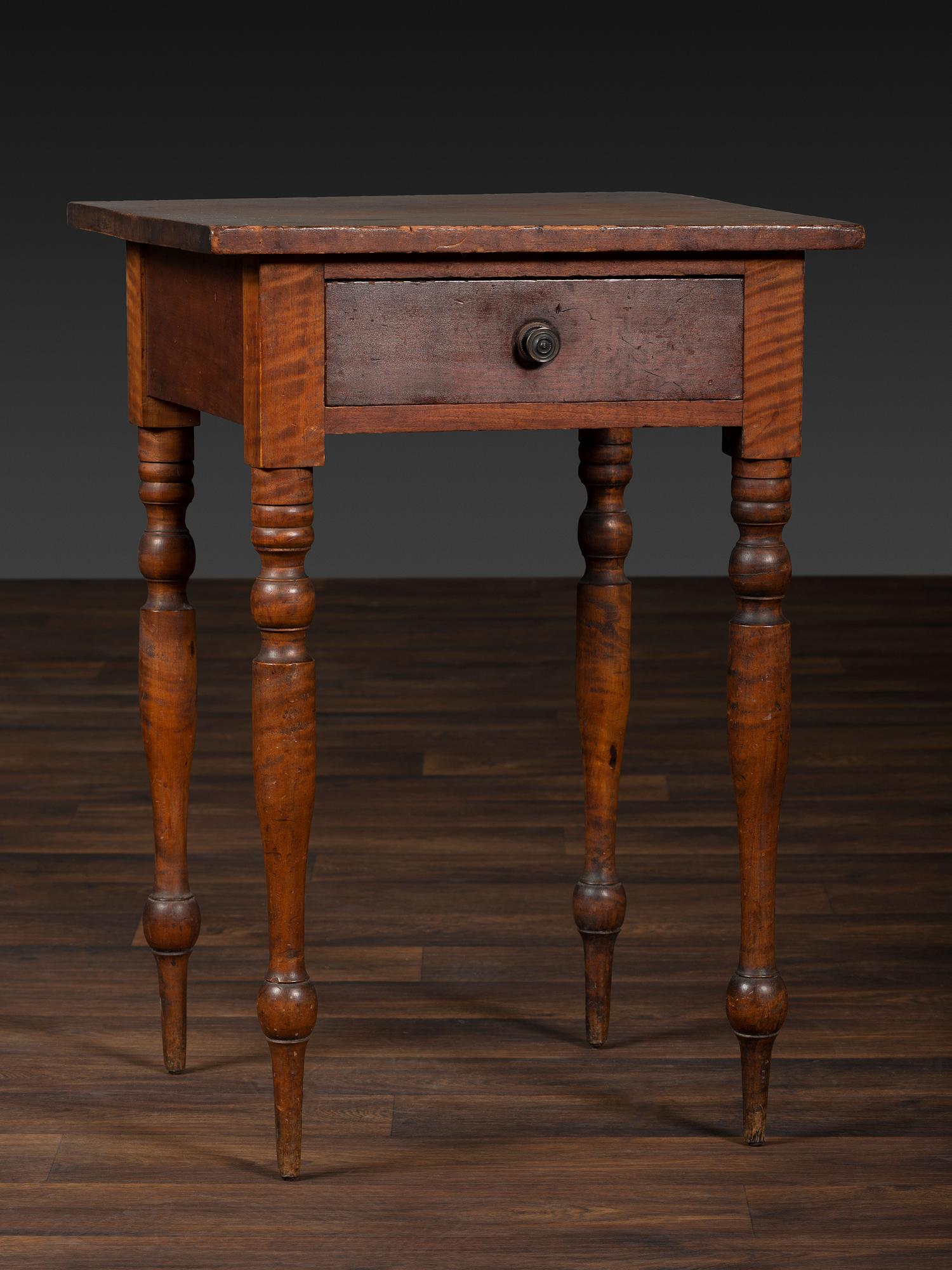 A Federal Cherrywood and Tiger Maple One Drawer Work Stand